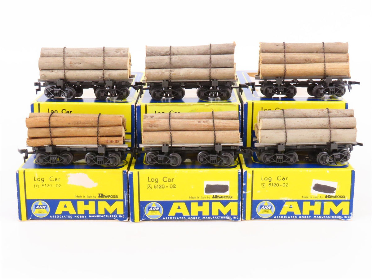 LOT of 6 HO Scale AHM/Rivarossi 6120-02 Log Cars w/ Loads