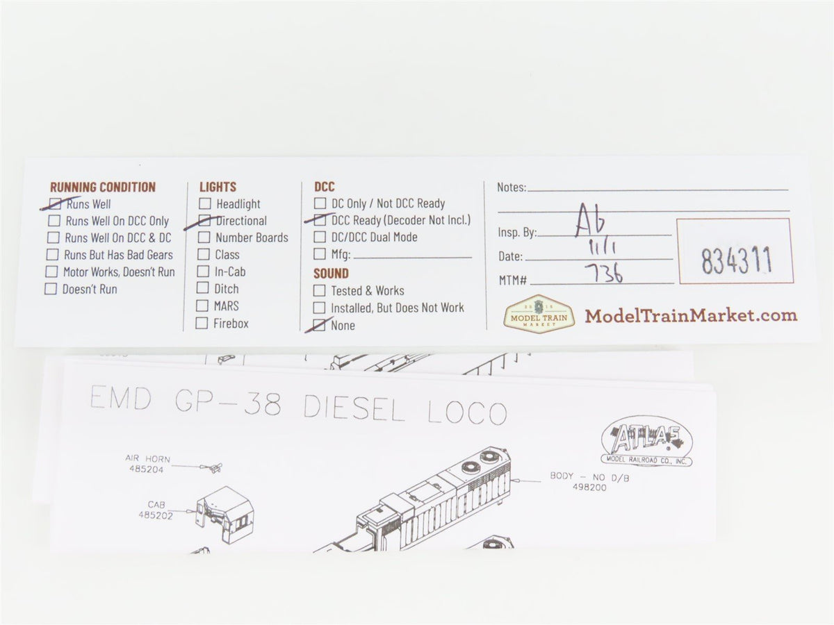 N Scale Atlas 49805 ATSF Santa Fe GP38 Diesel Locomotive #3501