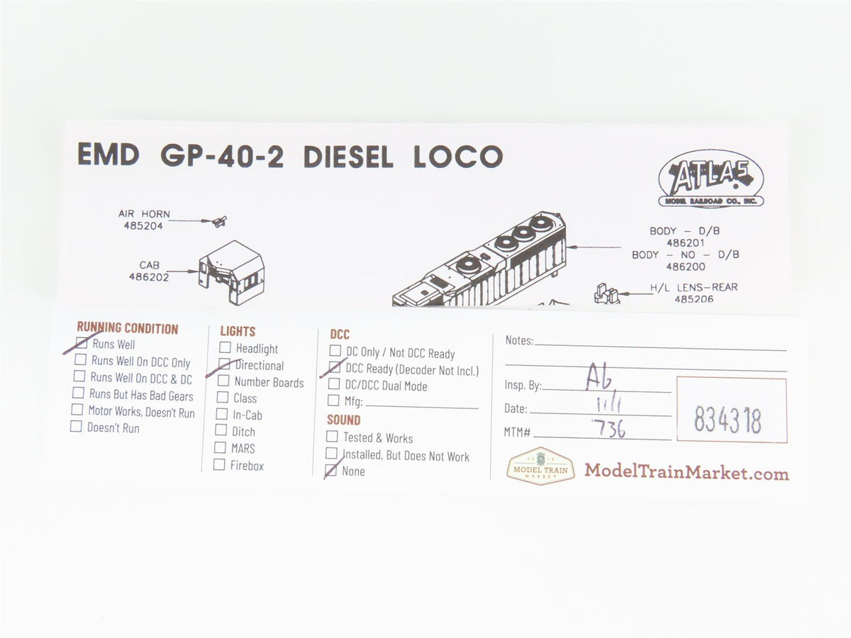 N Scale Atlas 48603 ARR Alaska GP40-2 Diesel Locomotive #3015