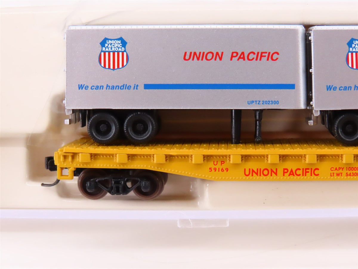 N Scale Atlas 37463 UP Union Pacific Piggyback Flat Car #59169 w/ 2 24&#39; Trailers