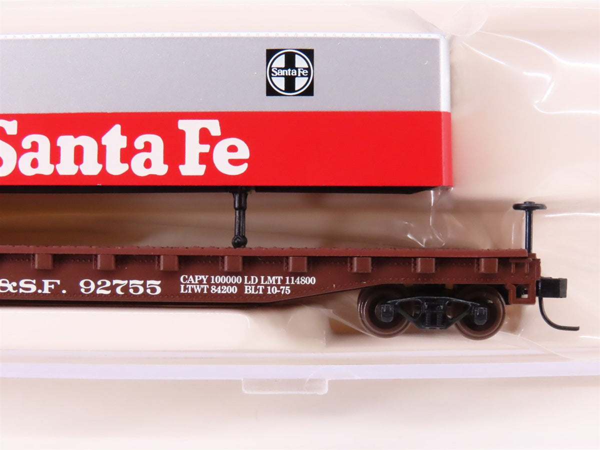 N Scale Atlas 37752 ATSF Santa Fe Piggyback Flat Car #92755 w/ 40&#39; Trailer