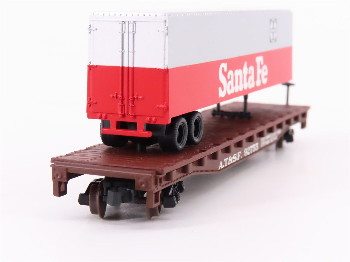 N Scale Atlas 37752 ATSF Santa Fe Piggyback Flat Car #92755 w/ 40&#39; Trailer