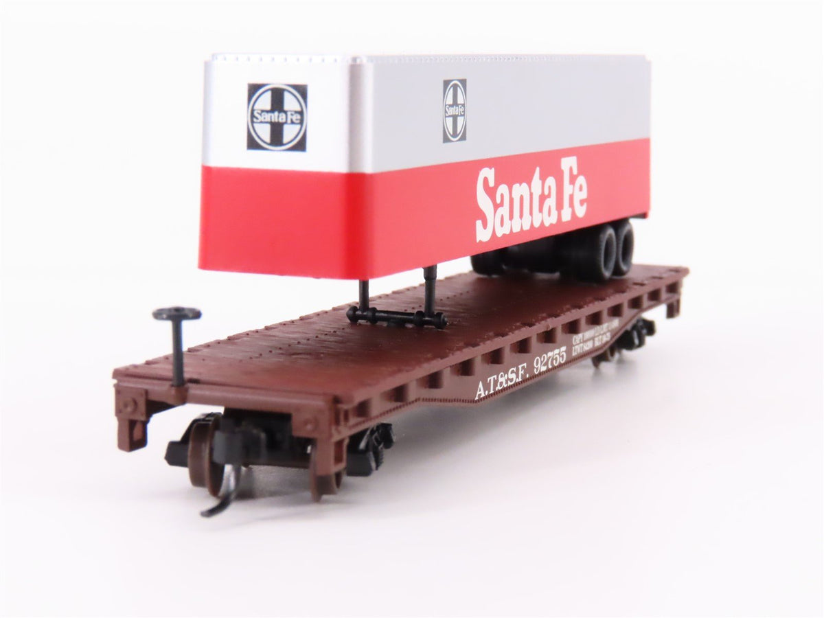 N Scale Atlas 37752 ATSF Santa Fe Piggyback Flat Car #92755 w/ 40&#39; Trailer