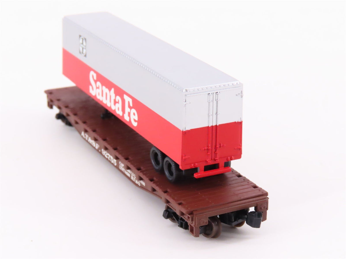 N Scale Atlas 37752 ATSF Santa Fe Piggyback Flat Car #92755 w/ 40&#39; Trailer