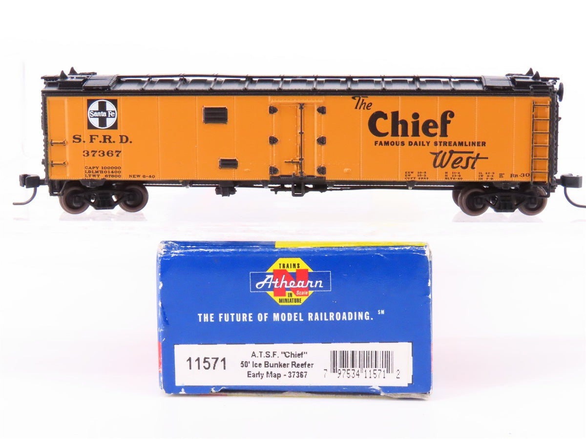 N Scale Athearn 11571 SFRD Santa Fe Railroad Chief 50&#39; Ice Bunker Reefer #37367