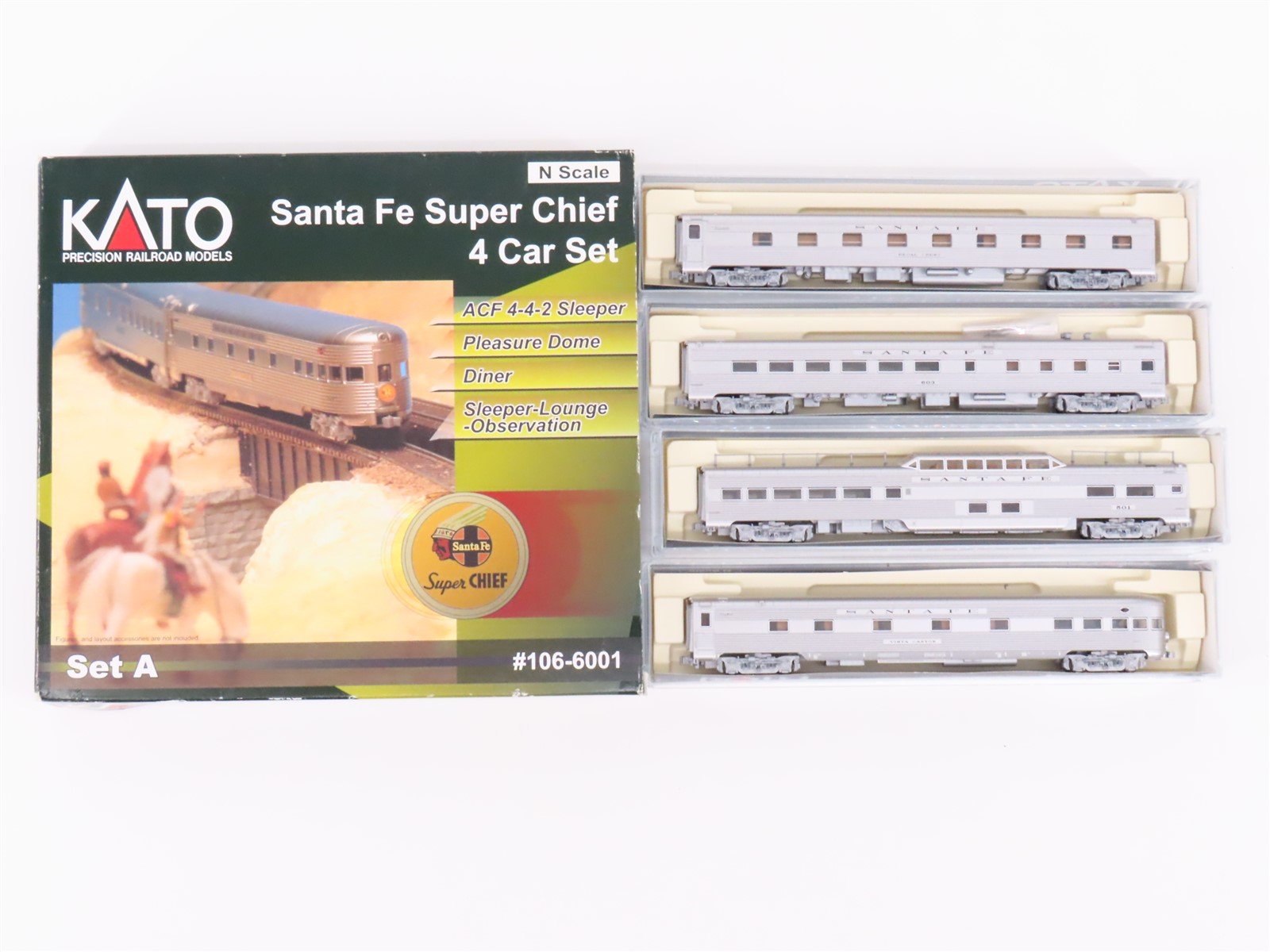 N Scale KATO 106-6001 ATSF Santa Fe Super Chief Passenger 4-Car Set A