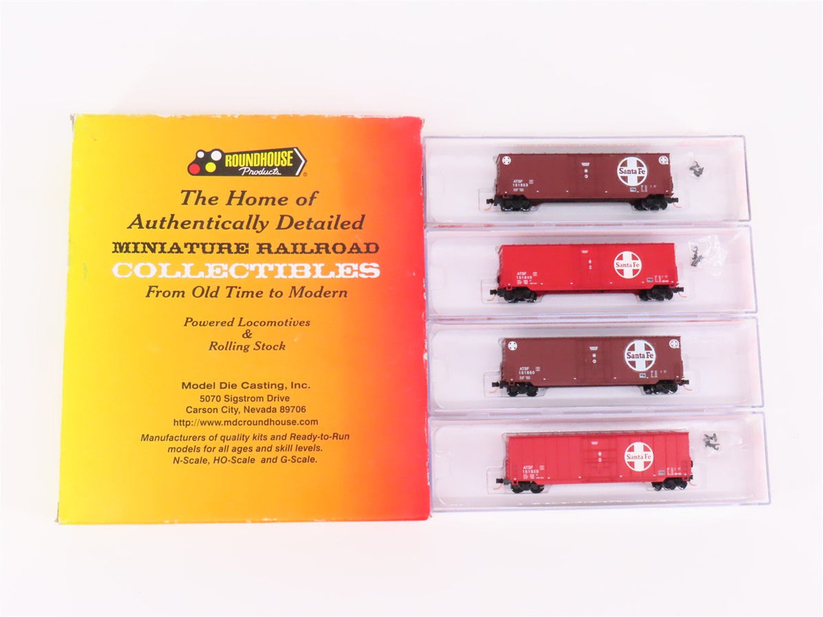 N Scale Roundhouse 89413 ATSF Santa Fe Railroad Single Door Box Cars 4-Pack