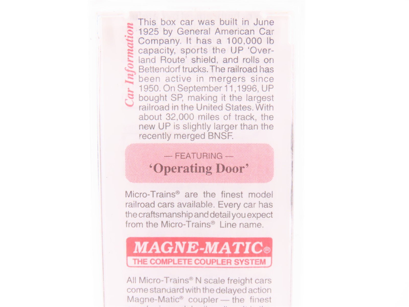 N Scale Micro-Trains MTL 39210 UP Union Pacific Railroad 40' Box Car #100744