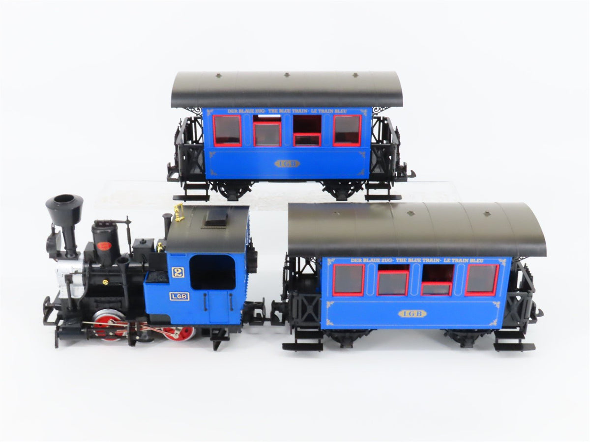 G Scale LGB Der Blaue Zug &quot;The Blue Train&quot; Steam set w/ Passenger Cars &amp; Track