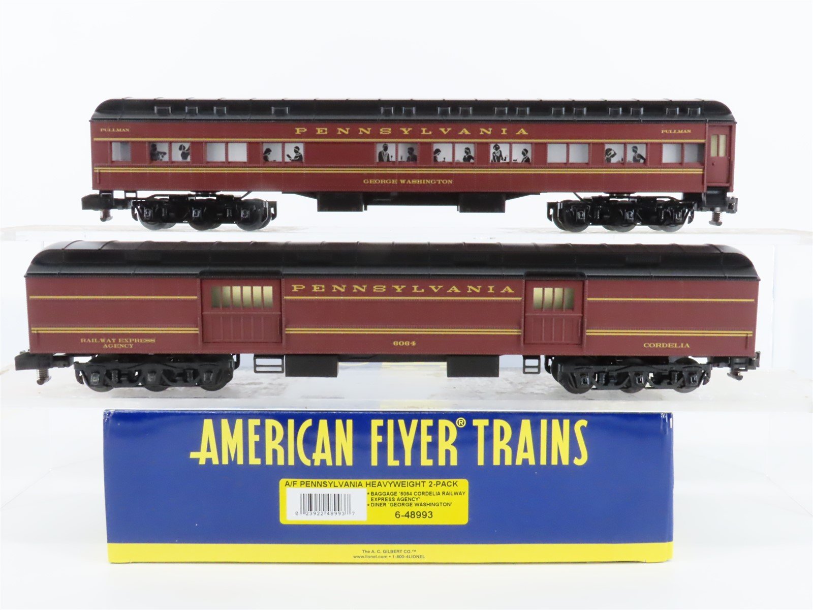 S Scale American Flyer 6-48993 PRR Pennsylvania Baggage/Diner Passenger 2-Pack