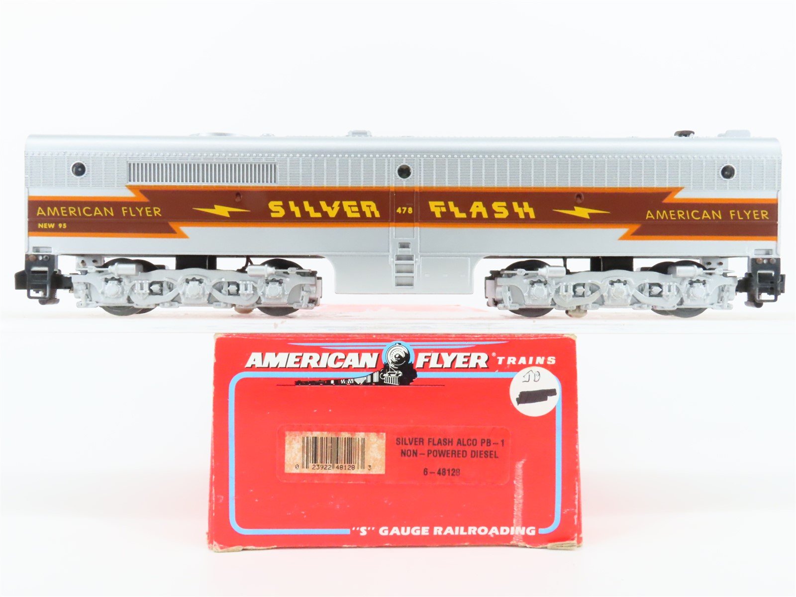 S Scale American Flyer 6-48128 Silver Flash PB-1 Diesel #478 Unpowered w/ Sound