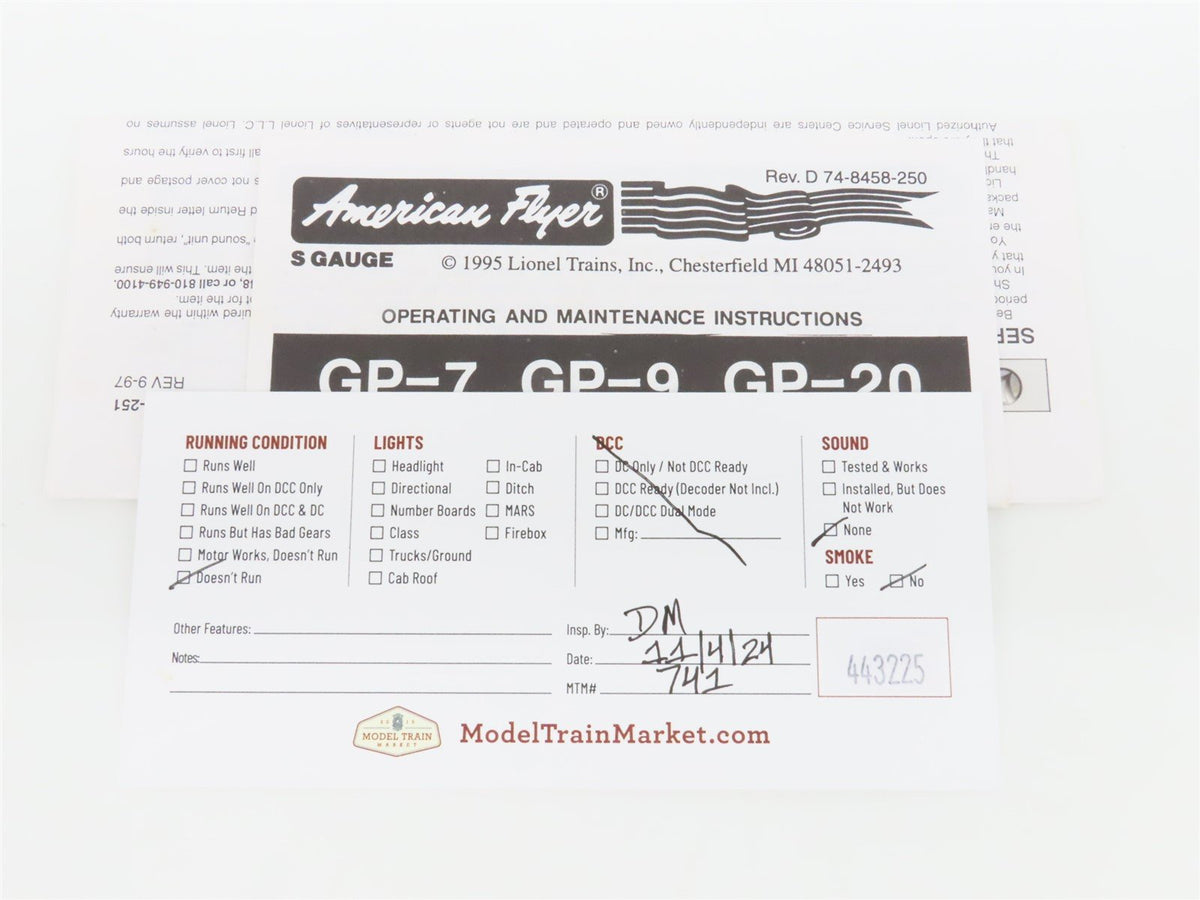 S Scale American Flyer 6-48019 SP &quot;Bloody Nose&quot; GP20 Diesel #4060 - Does Not Run