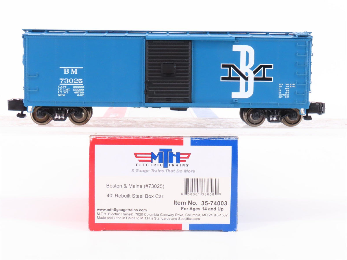 S Scale MTH 35-74003 BM Boston &amp; Maine 40&#39; Rebuilt Steel Box Car #73025