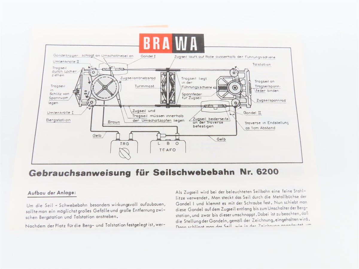 HO 1/87 Scale BRAWA Kit #6200 Aerial Lift Cable Car