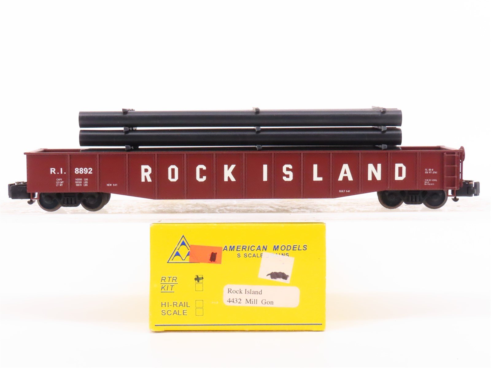 S Scale American Models 4432 RI Rock Island Railroad Gondola #8892 w/ Load