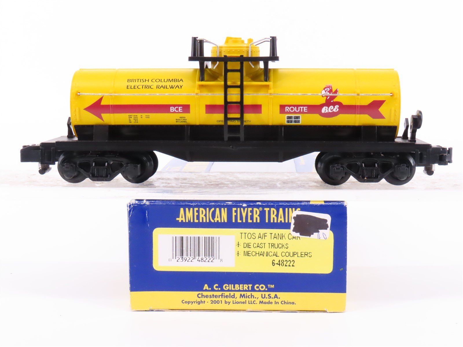 S Scale American Flyer 6-48222 BCE British Columbia Single Dome Tankcar