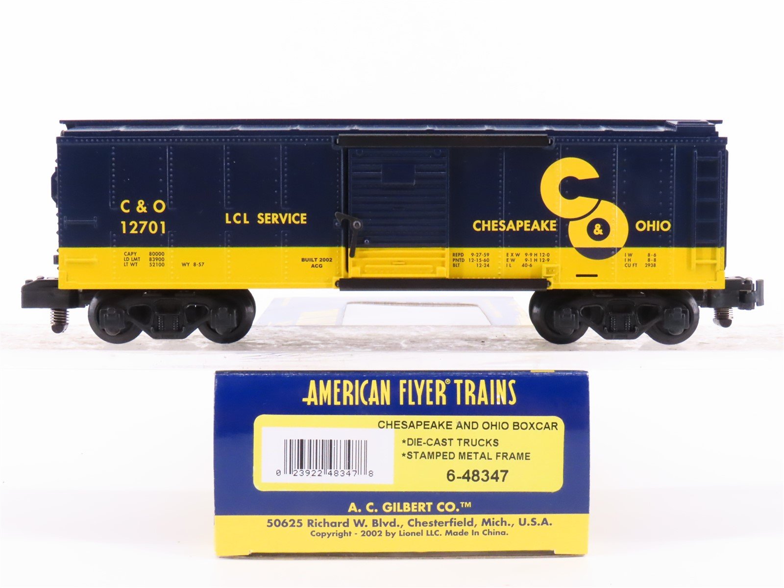 S Scale American Flyer 6-48347 C&O Chesapeake & Ohio Boxcar #12701