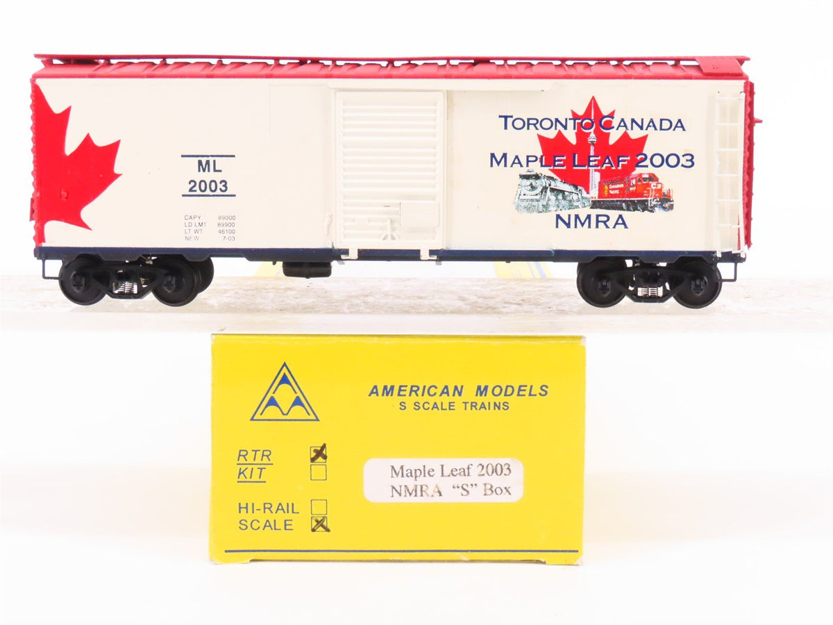 S Scale American Models 2003 NMRA ML Maple Leaf Single Door Box Car #2003