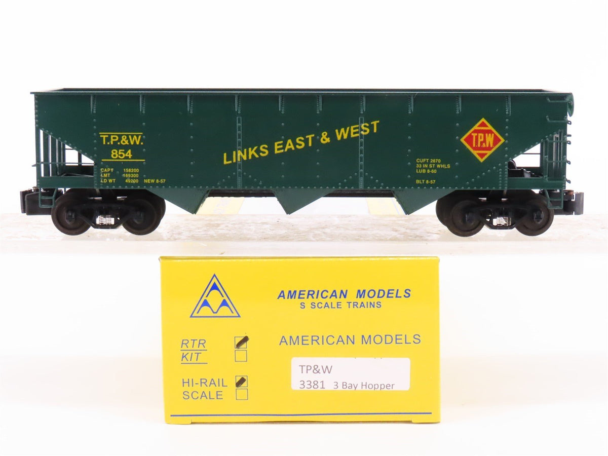 S Scale American Models 3381 TP&amp;W Toledo, Peoria &amp; Western 3-Bay Hopper #854