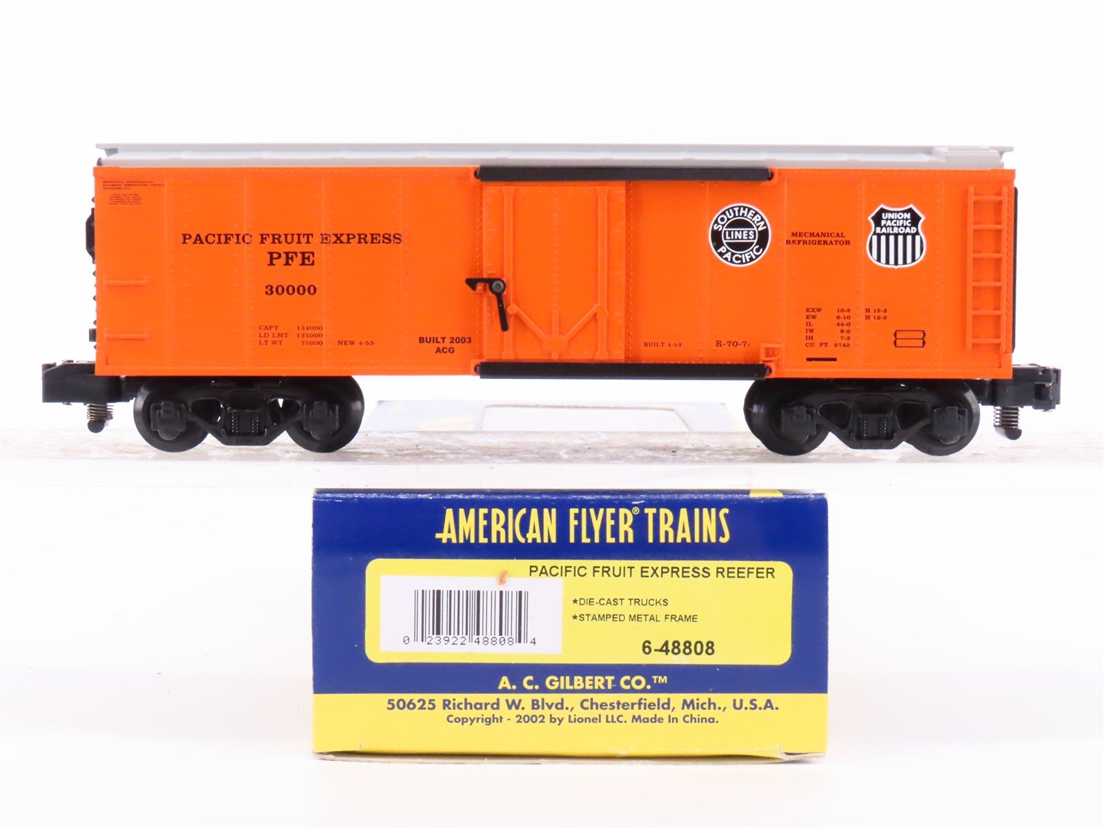 S Scale American Flyer 6-48808 PFE Pacific Fruit Express Reefer Car #30000