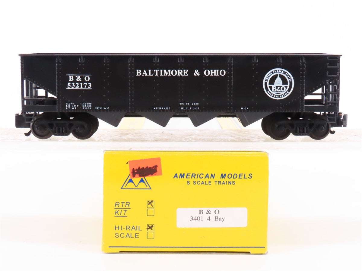 S Scale American Models 3401 B&amp;O Baltimore &amp; Ohio Railroad 4-Bay Hopper #532173