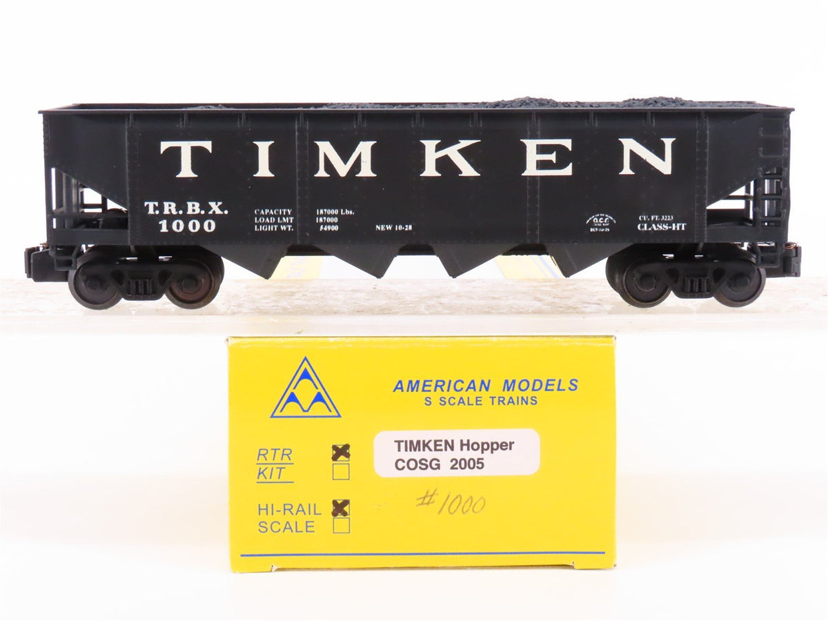 S Scale American Models 2005 COSG TRBX Timken 4-Bay Open Hopper #1000 w/ Load