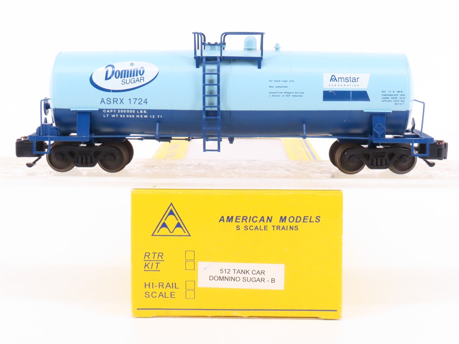 S Scale American Models 512 ASRX Domino Sugar Tank Car #1724