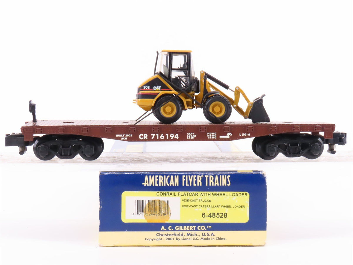 S Scale American Flyer 6-48528 CR Conrail Flatcar #716194 w/ CAT Bulldozer