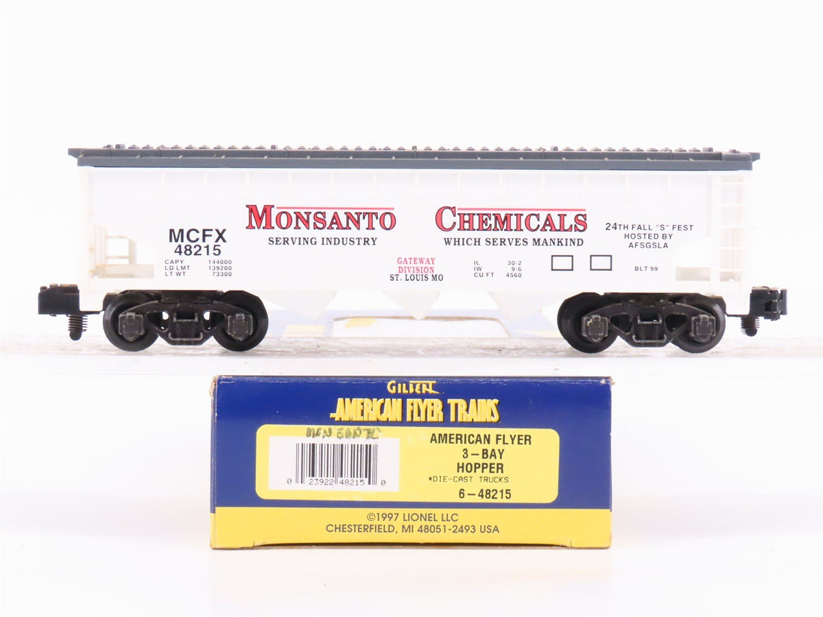 S Scale American Flyer 6-48215 MCFX Monsanto Chemicals 3-Bay Hopper #48215