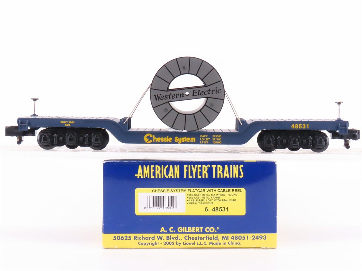 S Scale American Flyer 6-48531 Chessie System Flat Car #48531 w/ Cable Reel