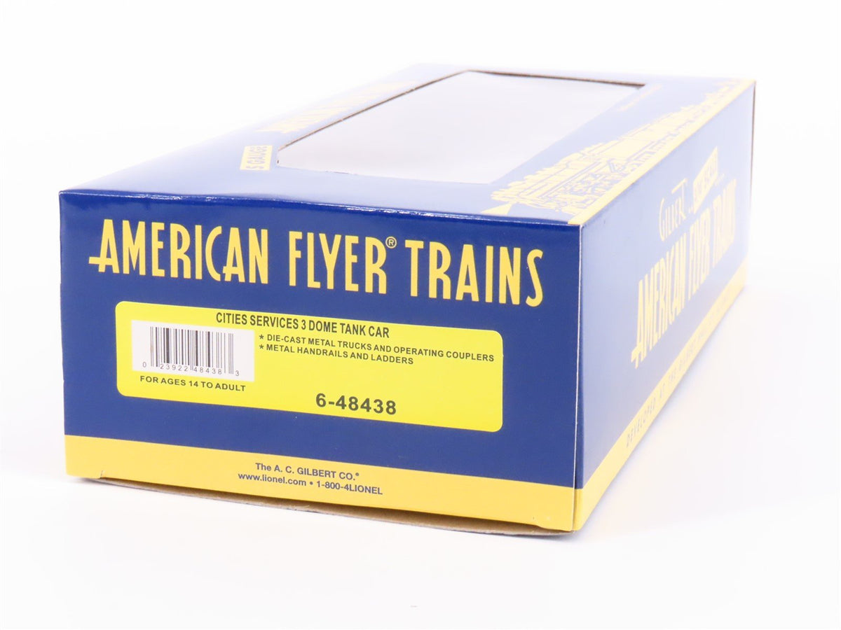 S Scale American Flyer 6-48438 SHPX Cities Services 3 Dome Tankcar #11800