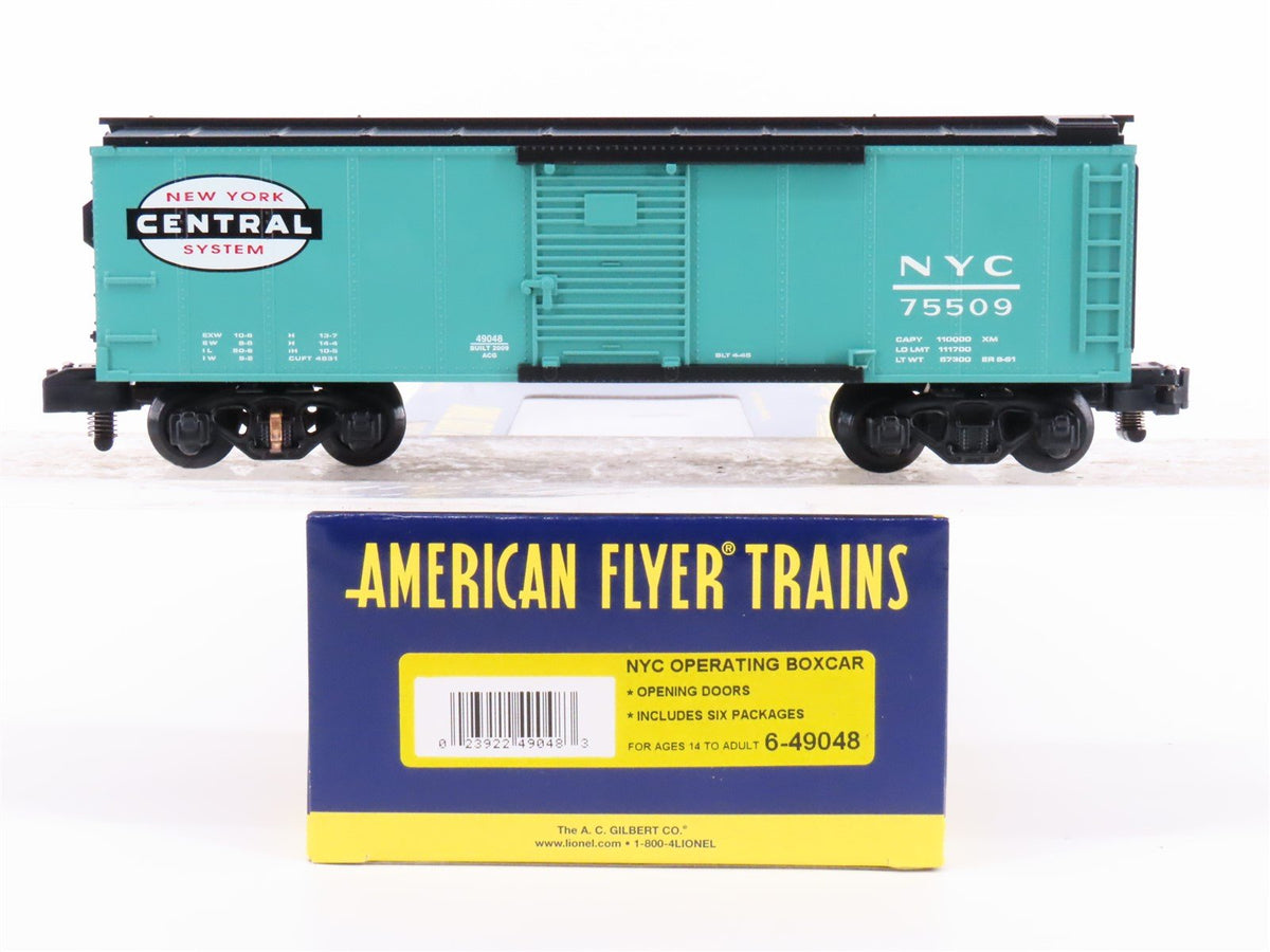 S Scale American Flyer 6-49048 NYC New York Central Operating Boxcar #75509