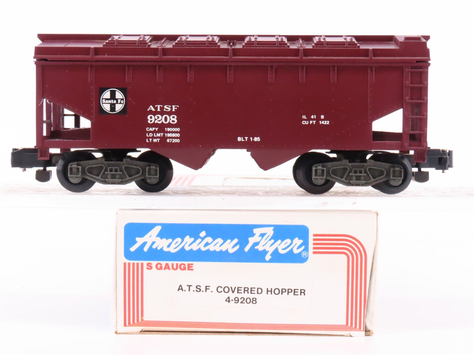 S Scale American Flyer 4-9208 ATSF Santa Fe Covered Hopper Car #9208