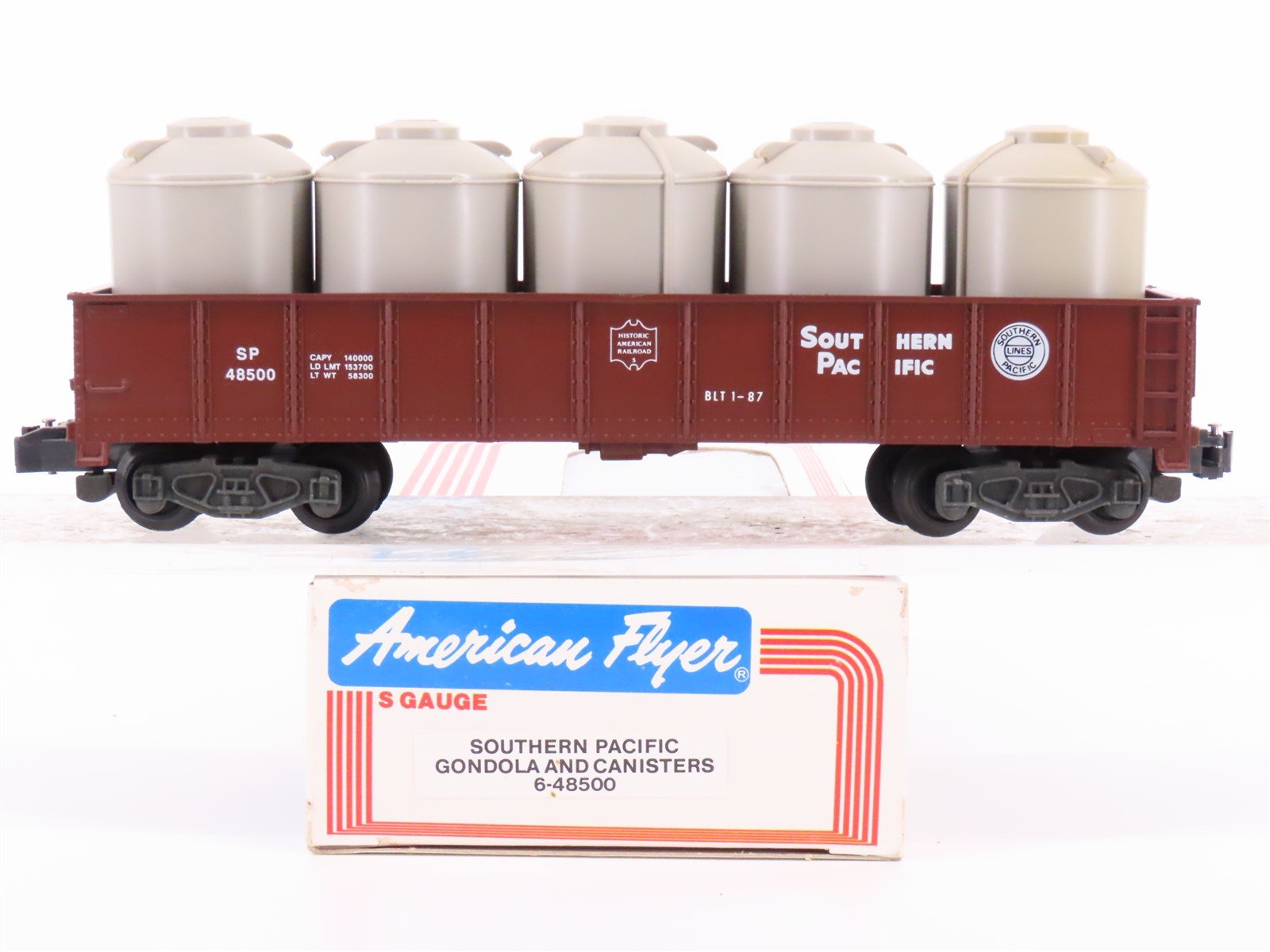 S Scale American Flyer 6-48500 SP Southern Pacific Gondola Car #48500 wCanisters