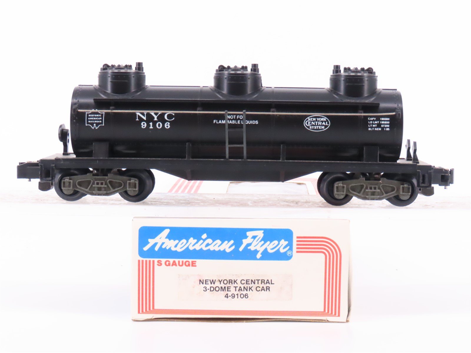 S Scale American Flyer 4-9106 NYC New York Central 3 Dome Tankcar #9106