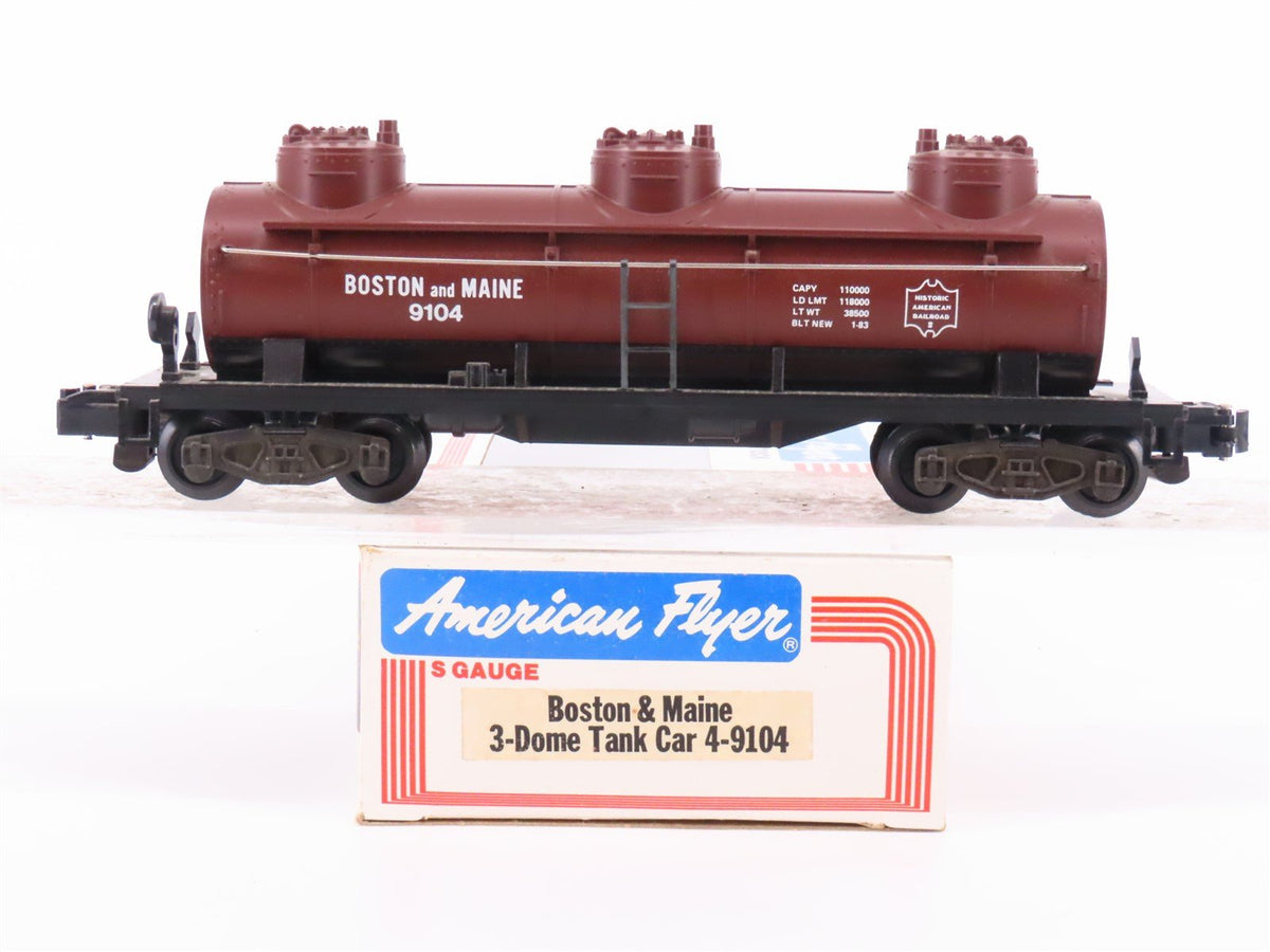 S Scale American Flyer 4-9104 B&amp;M Boston &amp; Maine 3 Dome Tankcar #9104