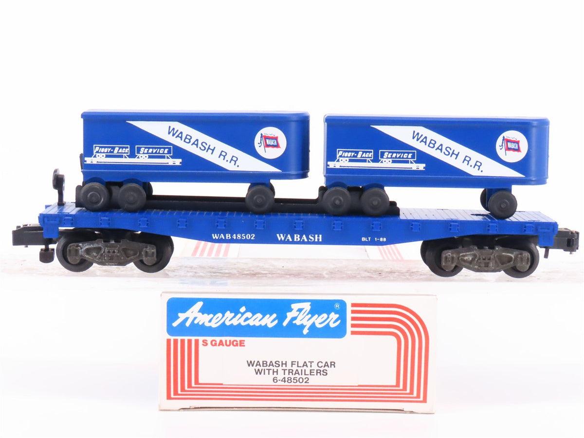 S Scale American Flyer 6-48502 Wabash Railway Flatcar #48502 w2 WAB Trailers