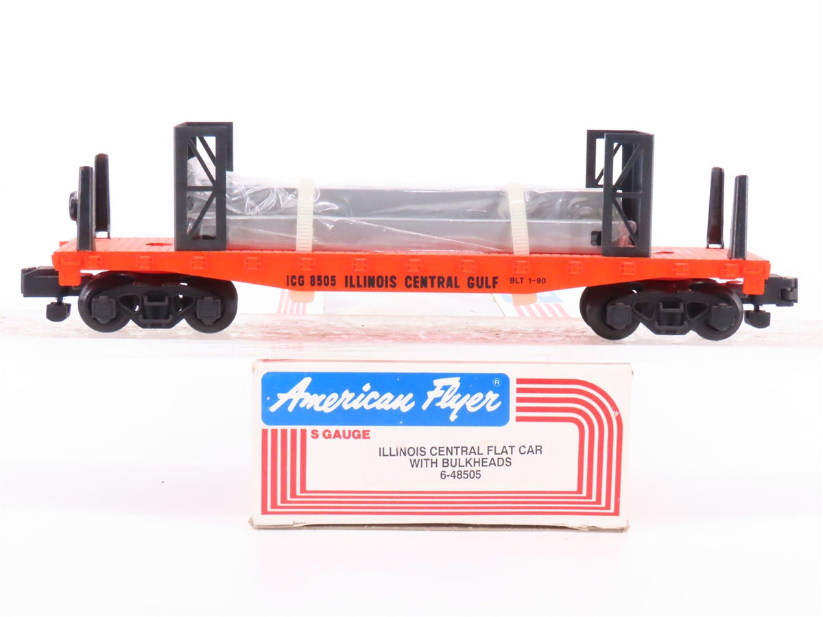 S Scale American Flyer 6-48505 ICG Railway Bulkhead Flatcar #8505 wBeam Load