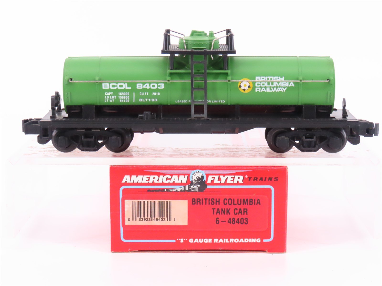 S Scale American Flyer 6-48403 BCOL British Columbia Railway Tank Car #8403