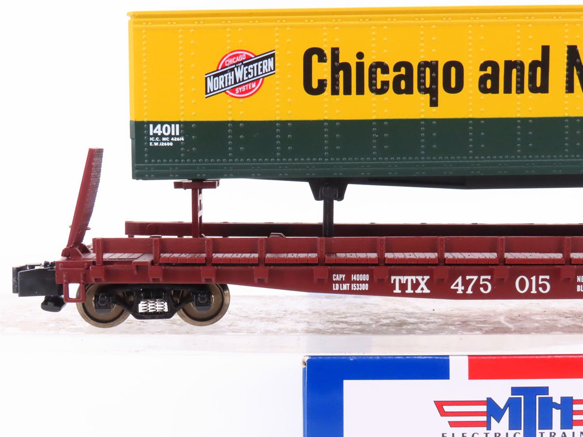 S Scale MTH 35-76001 TTX Flatcar #475015 w/45&#39; Chicago Northwestern Trailer