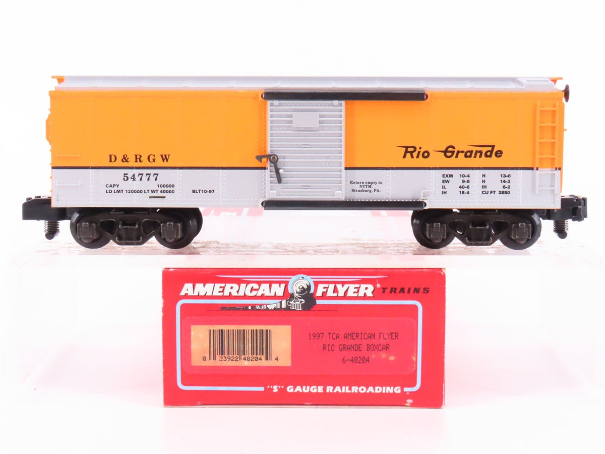 S Scale American Flyer 6-48204 TCA 1997 D&amp;RGW Rio Grande Railroad Box Car #54777