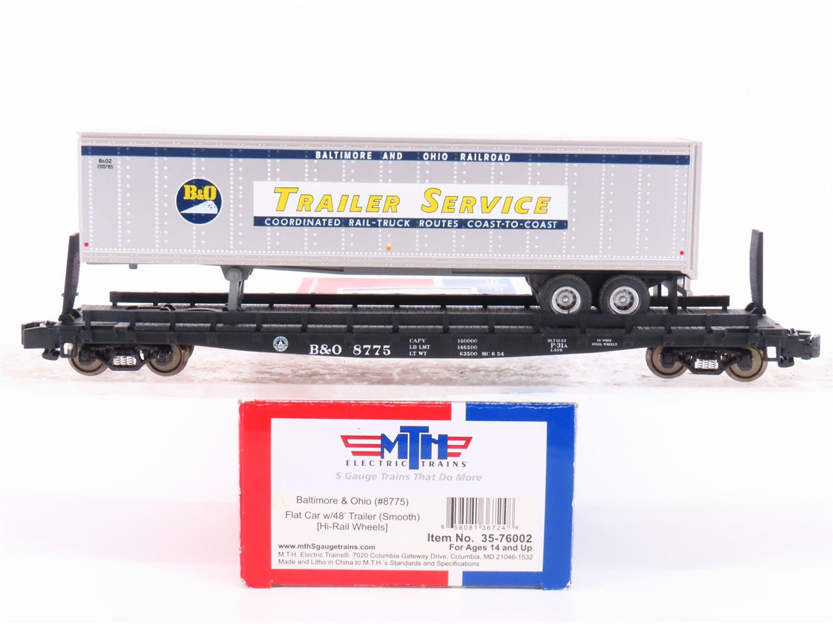 S Scale MTH 35-76002 B&amp;O Baltimore &amp; Ohio Flatcar #8775 w/45&#39; Trailer