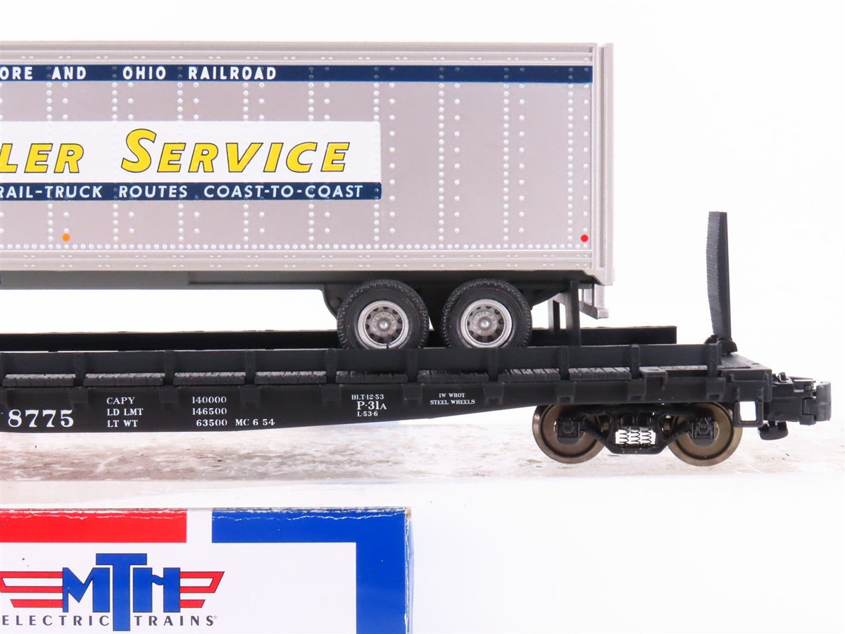 S Scale MTH 35-76002 B&amp;O Baltimore &amp; Ohio Flatcar #8775 w/45&#39; Trailer