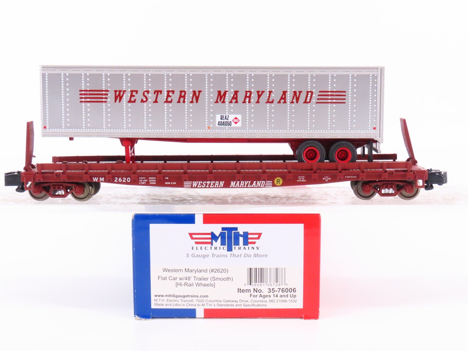 S Scale MTH 35-76006 WM Western Maryland Flatcar #2620 w/45' Trailer