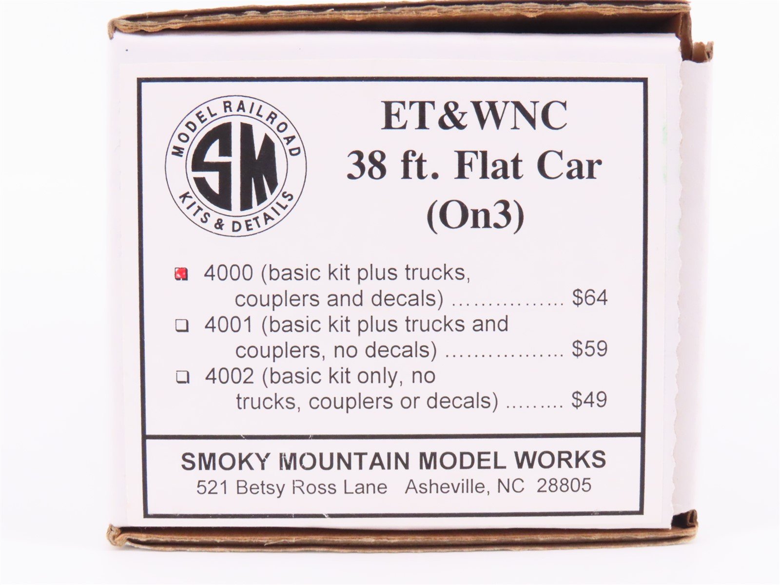 On3 Scale Smoky Mountain Model Works Kit #4000 ET&WNC "Tweetsie" 38' Flat Car