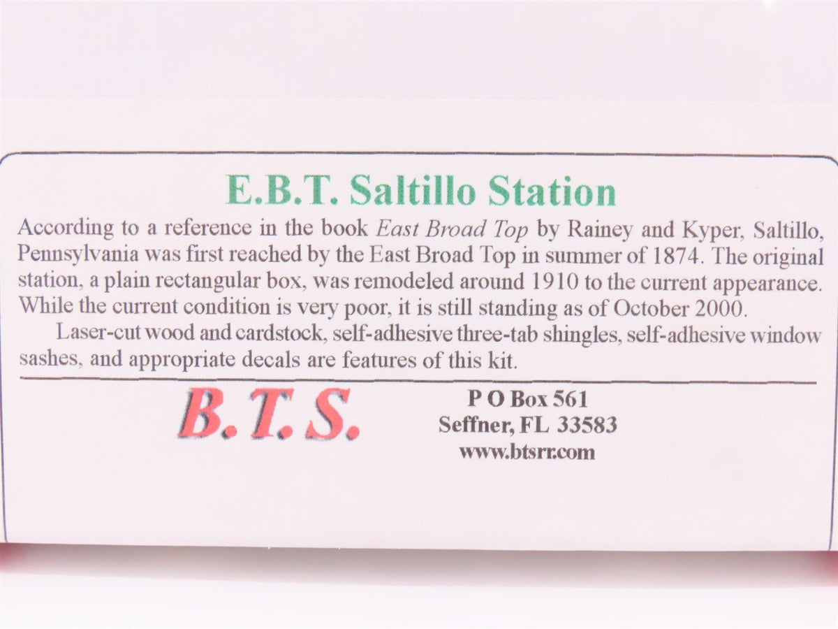 HO Scale B.T.S. Structures Kit #27123 E.B.T. Saltillo Station - SEALED