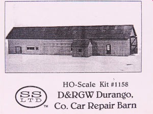 HO Scale Structures Ltd. Kit #1158 D&RGW Durango, Colorado Car Repair Barn