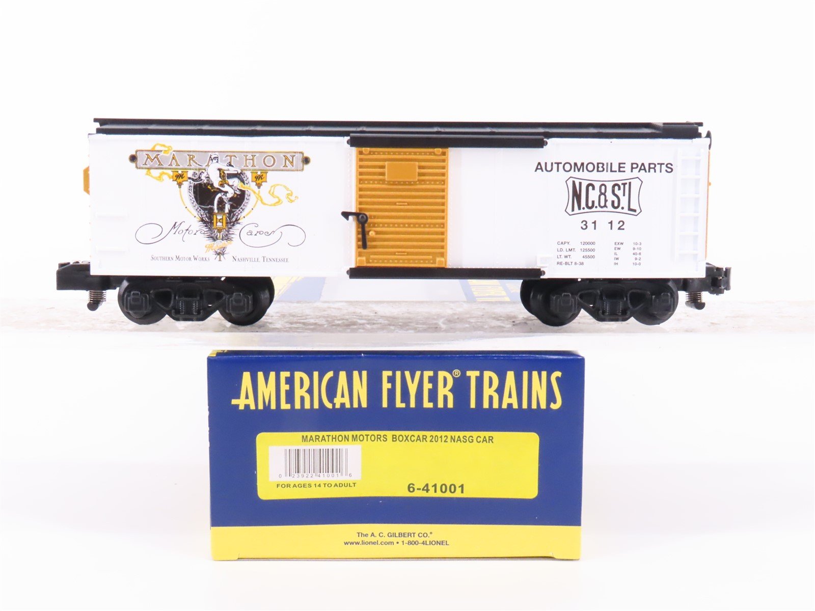 S Scale American Flyer 6-41001 NC&StL Marathon Motors NASG 2012 Boxcar #3112