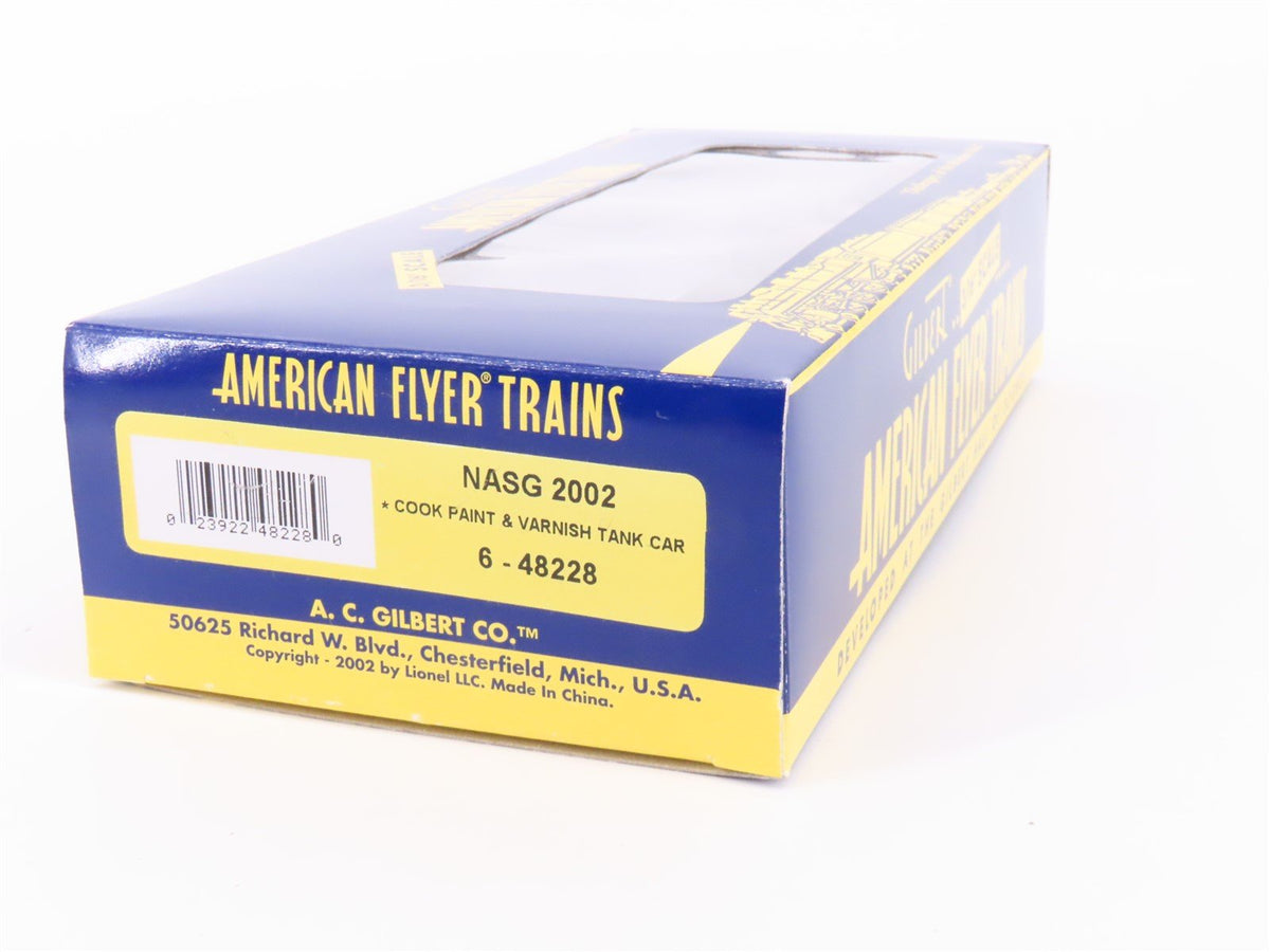 S Scale American Flyer 6-48228 CPVX NASG 2002 Cook Paint 3 Dome Tankcar #2102