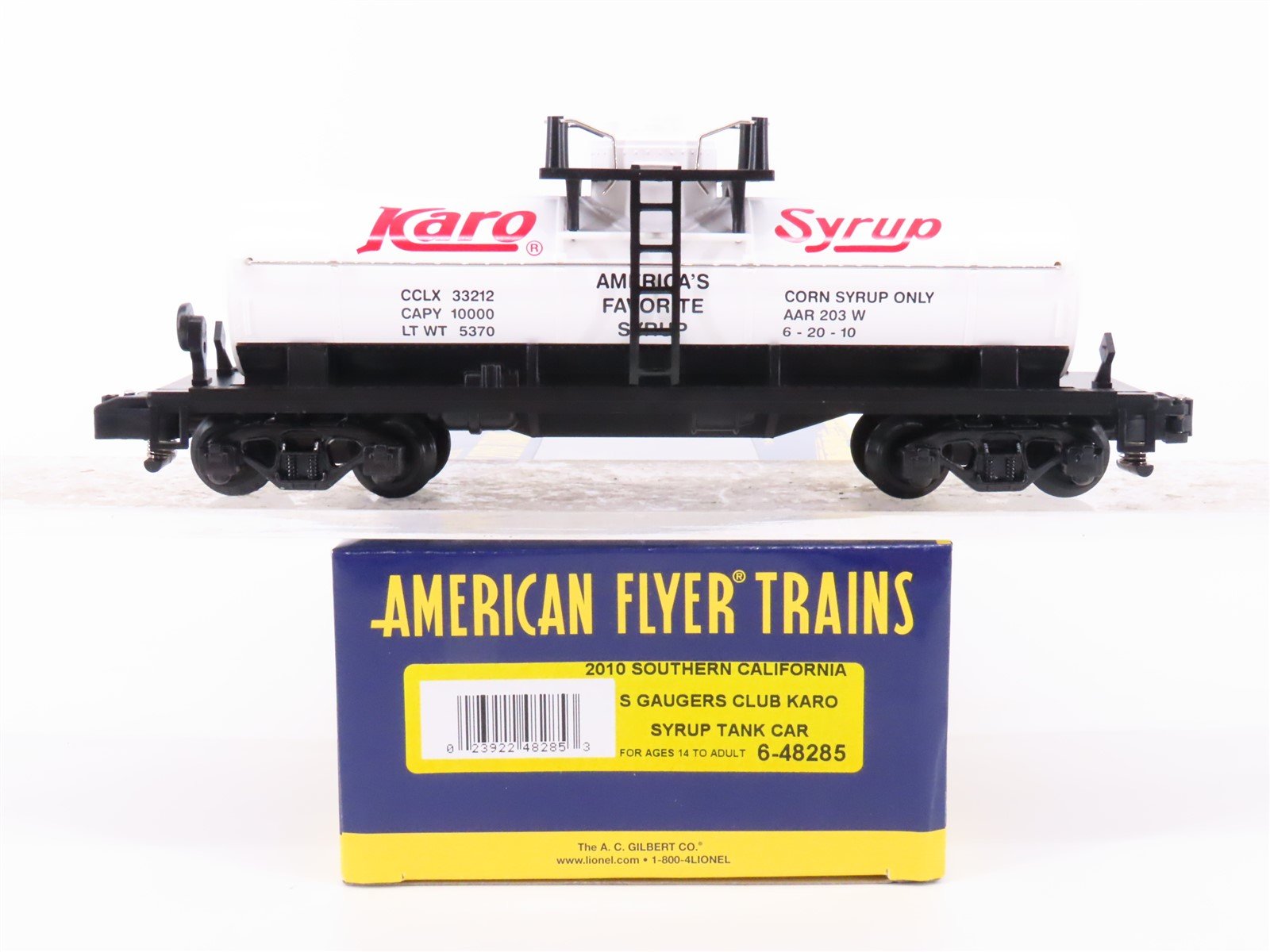 S American Flyer 6-48285 2010 Southern California Club Karo Syrup Tankcar #33212